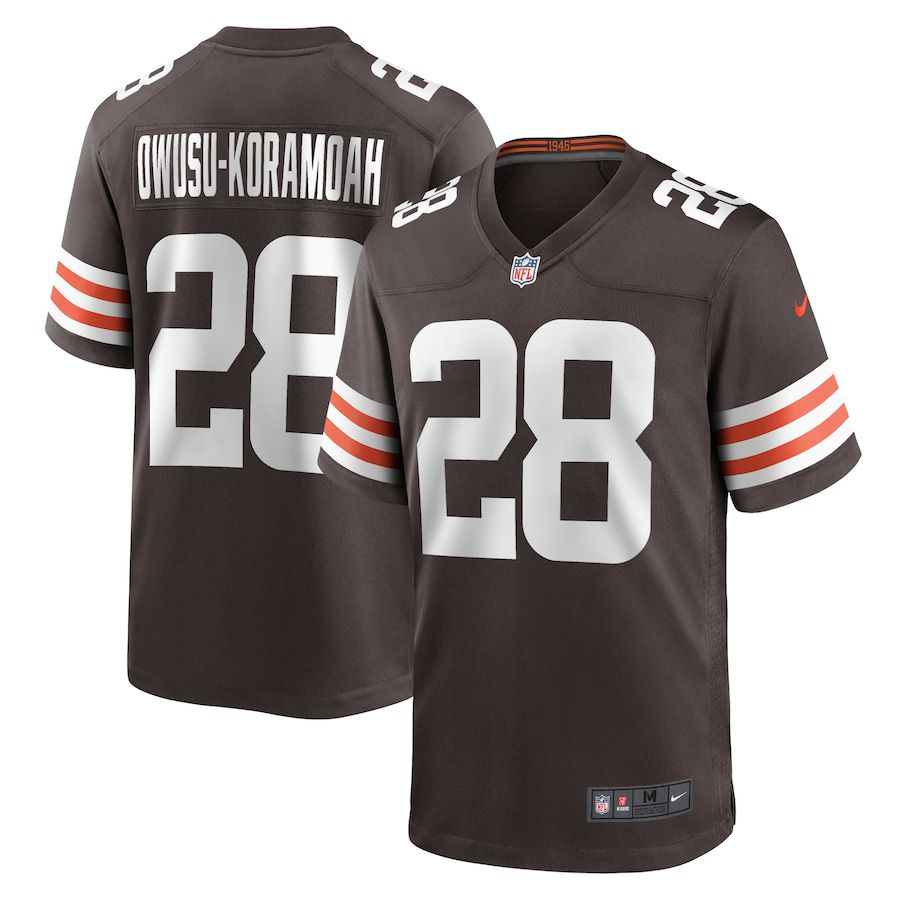 Men Cleveland Browns 28 Jeremiah Owusu Koramoah Nike Brown Player Game NFL Jersey